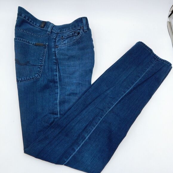 7 For All Mankind Jeans Mens Size 33 Blue Slimmy Dark Wash Tapered Leg - Picture 1 of 11